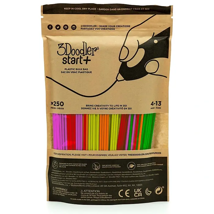 3Doodler Filament Start+ 250 neonrot neonorange neongruen neongelb neonpink\"\"Neon Compostable plastic Fluorescent green, Fluorescent orange, Fluorescent pink, Fluorescent red, Fluorescent yellow 1 g