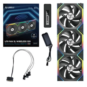 Lian Li UNI FAN SL Wireless ARGB PWM Lüfter, 3er-Pack inkl. Controller - 120 mm, schwarz-12SL1W3B