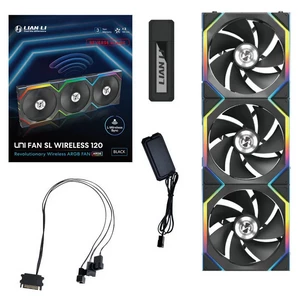 Lian Li UNI FAN SL Wireless ARGB PWM Lüfter, 3er-Pack inkl. Controller - Reverse Blade, 120 mm, schwarz-12RSL1W3B