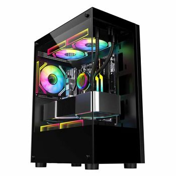 NaviaTec Mariner Gaming case with 3x ARGB Fans, Tempered Glass Sides, mATX