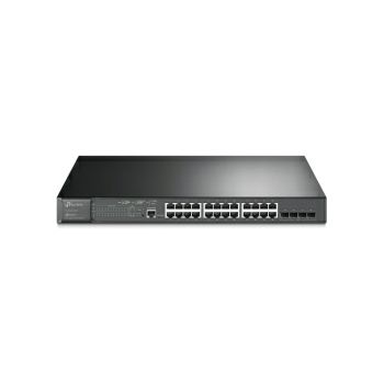 TP-Link JetStream 28-port Gigabit L2+ upravljiv PoE+ preklopnik (Switch), 24×10/100/1000M RJ45 ports, 4×Gbit SFP, RJ45/Micro-USB Console port, 1U 19" rack mount (384W)