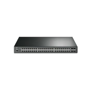 TP-Link JetStream 48-port Gigabit L2 Smart PoE+ preklopnik, 48×10/100/1000 RJ45 ports, 4×SFP Gigabit, 1×RJ45 console port, 1×microUSB, 1U 19" rack-mount (385W)