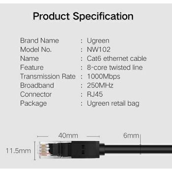 Ugreen Cat6 UTP LAN cable 10m - polybag