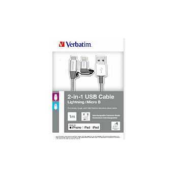 Verbatim Lighting + microB USB kabel Sync & Charge, 2-u-1, 100cm, srebrni				