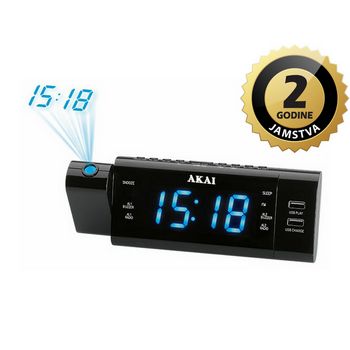 AKAI budilica s projektorom, FM/AM radio, LCD, USB MP3 + USB punjač ACR-3888