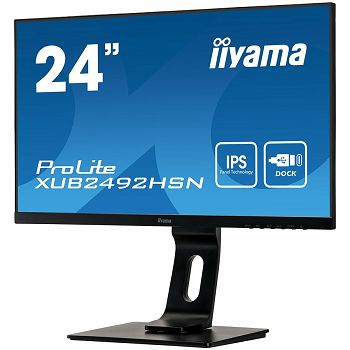 IIYAMA PROLITE XUB2492HSN-B1 23.8" IPS 1920x1080 @75Hz USB-C Dock 65W + LAN, HDMI, DP, Full Ergo