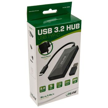 InLine USB 3.2 Gen 1 Hub, USB Type-C, 3 port Type-A, 2 port Type-C, 3A power supply - black 35398