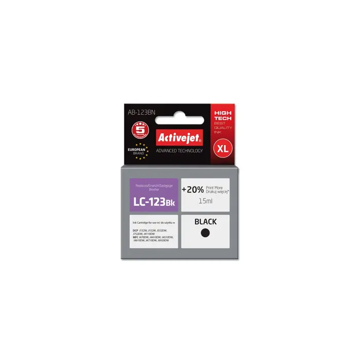 Activejet AB-123BN ink (replacement for Brother LC123Bk/LC121Bk; Supreme; 15 ml; black)