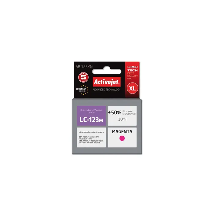 Activejet AB-123MN Ink cartridge (replacement for Brother LC123M/121M; Supreme; 10 ml; magenta)