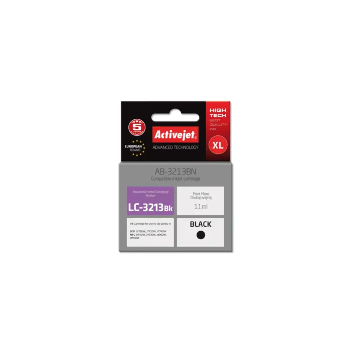 Activejet AB-3213BN Ink Cartridge (replacement for Brother LC3213BK; Supreme; 11 ml; black)