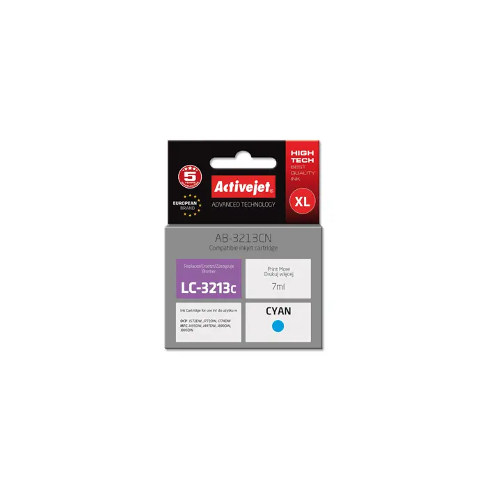 Activejet AB-3213CN Ink cartridge (replacement for Brother LC3213C; Supreme; 7 ml; cyan)