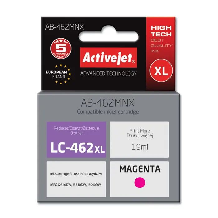 Activejet AB-462BNX Ink for Brother printer, Replacement Brother LC-462XLBK; Supreme; 64 ml; black.