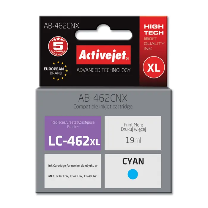 Activejet AB-462BNX Ink for Brother printer, Replacement Brother LC-462XLBK; Supreme; 64 ml; black.