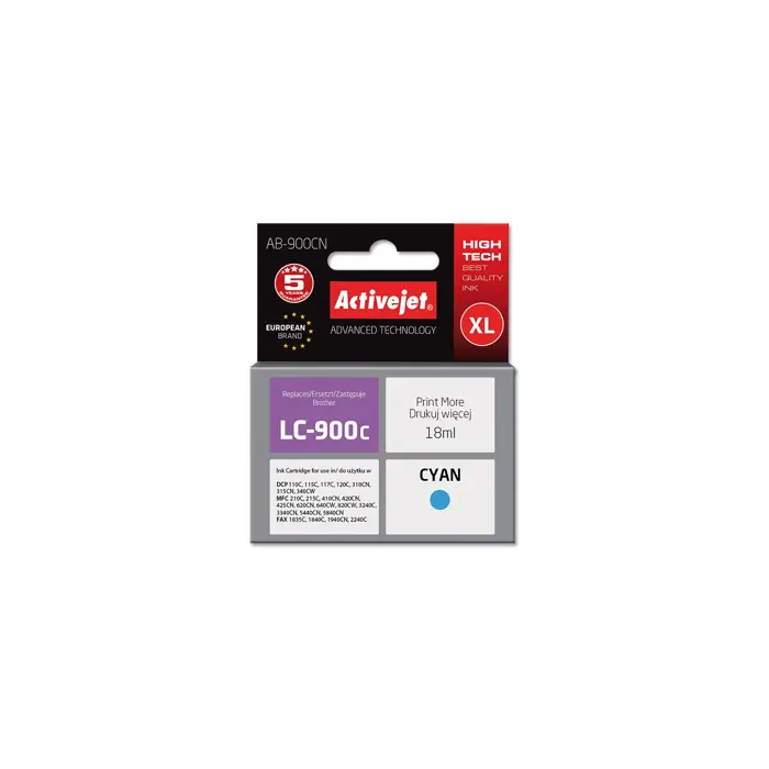 Activejet AB-900CN Ink (replacement for Brother LC900Bk; Supreme; 17.5 ml; cyan)