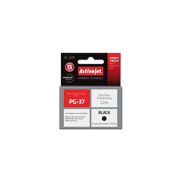 Activejet AC-37R Ink cartridge (replacement for Canon PG-37; Premium; 12 ml; black)