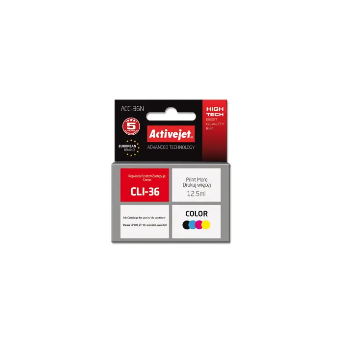 Activejet ACC-36N Ink cartridge (replacement for Canon CLI-36; Supreme; 12.5 ml; colour)