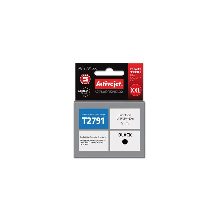 Activejet AE-27BNXX Ink cartridge (replacement for Epson 27XXL T2791; Supreme; 55 ml; black)