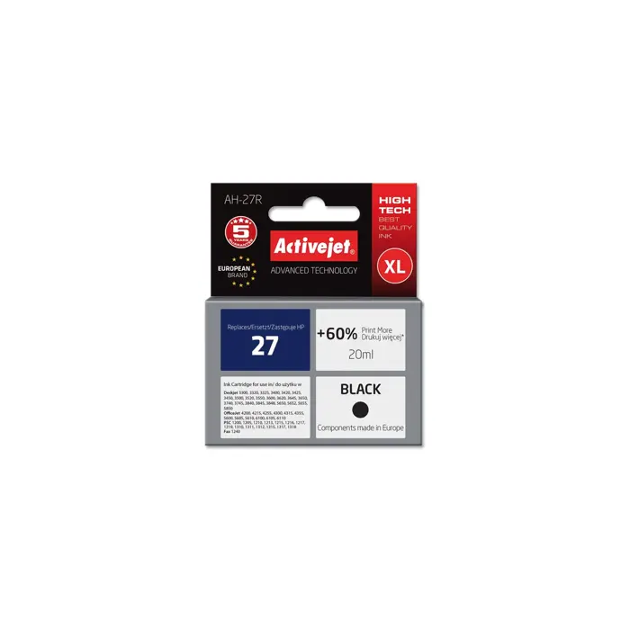 Activejet AH-27R Ink cartridge (replacement for HP 27 C8727A; Premium; 20 ml; black)