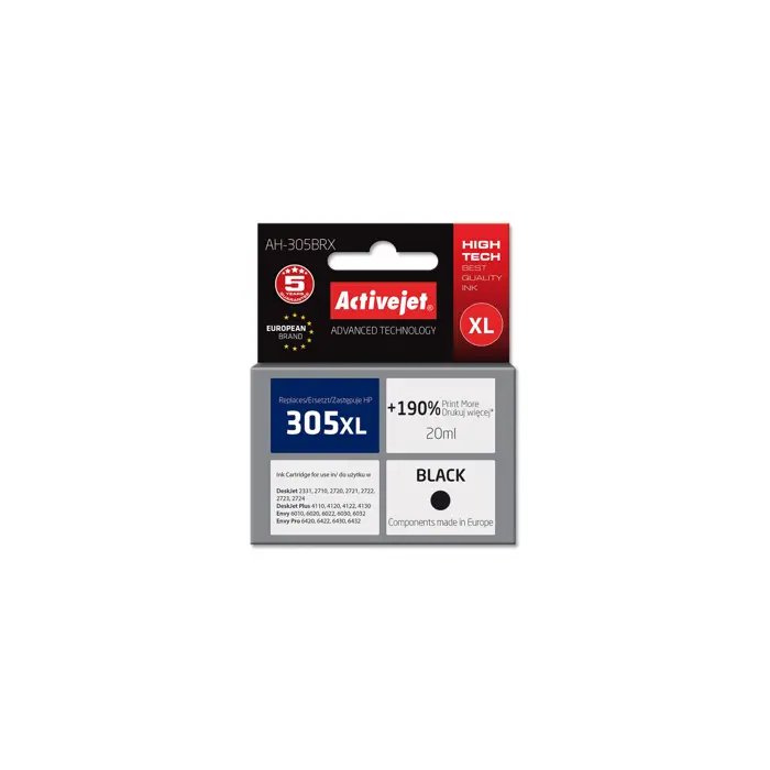 Activejet AH-305BRX Ink (replacement for HP 305 XL 3YM62AE; Premium; 20 ml; black)