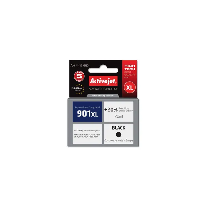 Activejet AH-901BRX Ink (replacement for HP 901XL CC654AE; Premium; 20 ml; black)