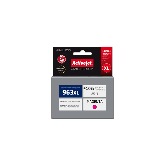 Activejet AH-963MRX Ink Cartridge (replacement for HP 963XL 3JA28AE; Premium; 1760 pages; 25 ml, magenta)