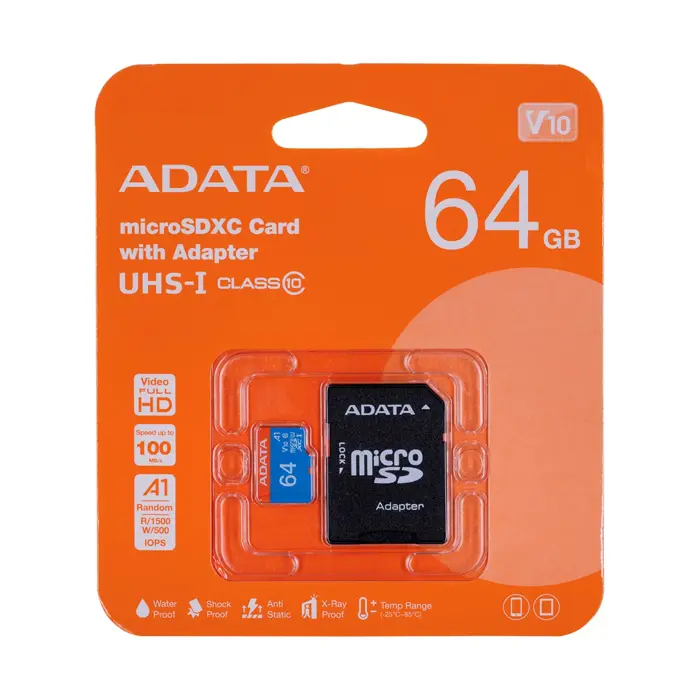 ADATA 64GB, microSDHC, Class 10 UHS-I