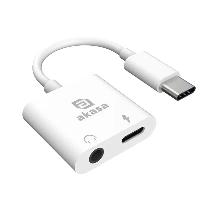 Akasa USB Typ-C zu 3,5-mm-Kopfhörerbuchse, Ladeadapter-Kabel - Power Delivery-AK-CBCA30-08WH