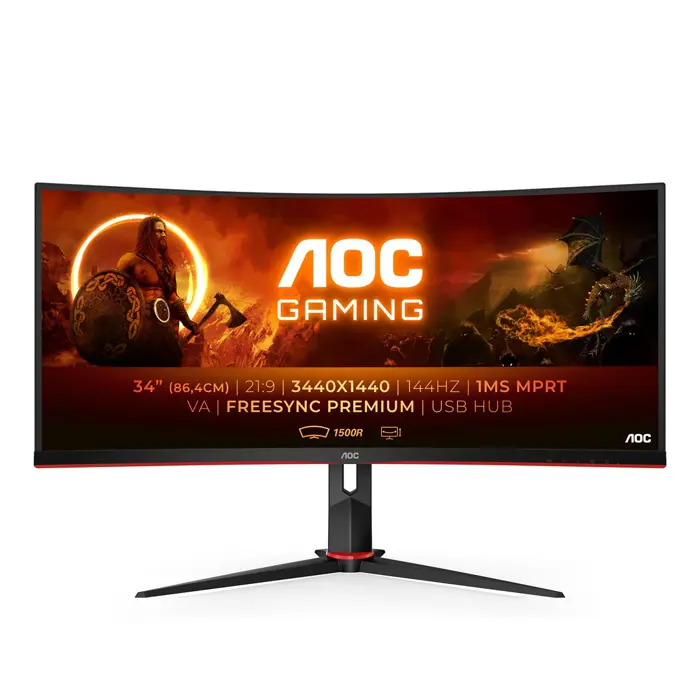 AOC G2 CU34G2X/BK computer monitor 86.4 cm (34") 3440 x 1440 pixels Quad HD LED Black