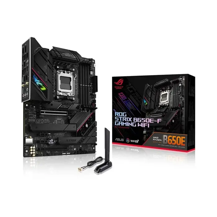 Asus | ROG STRIX B650E-F GAMING WIFI | Processor family AMD | Processor socket AM5 | DDR5 DIMM | Memory slots 4 | Supported hard disk drive interfaces SATA, M.2 | Number of SATA connectors 4 | Chipset