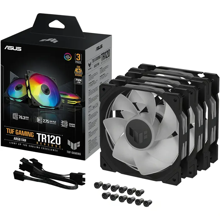 ASUS TUF Gaming TR120 Reverse, PWM ARGB Lüfter 3er Pack - 120mm, schwarz-90DA00D0-B09020