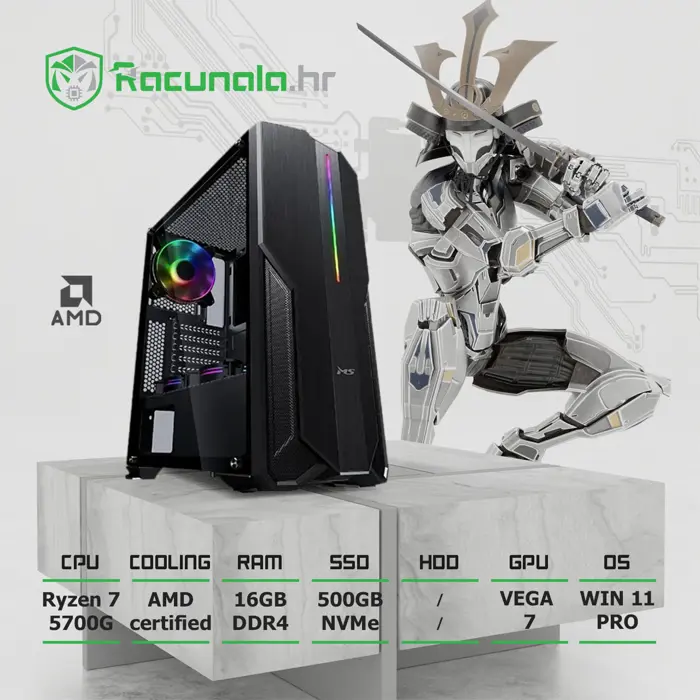 BaB Računalo APU Gamer R7 (Ryzen 7 5700G, 16GB DDR4, 500GB NVMe SSD, Vega 7, 600W) Win11P 