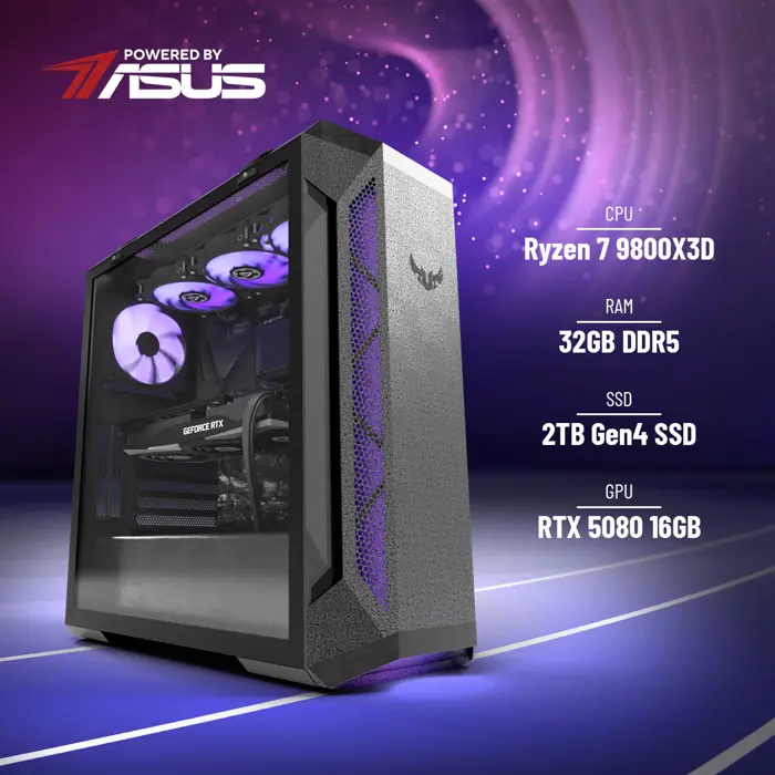 BaB računalo Inferno X (Ryzen 7 9800X3D, Liquid, RTX 5080, 32GB DDR5, 2TB SSD, RGB, Win11P) Powered By ASUS