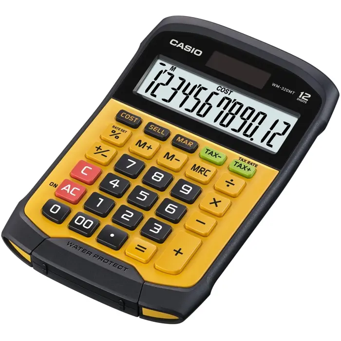 CASIO OFFICE CALCULATOR WATERPROOF WM-320MT-S, 12-digit display, removable keyboard.