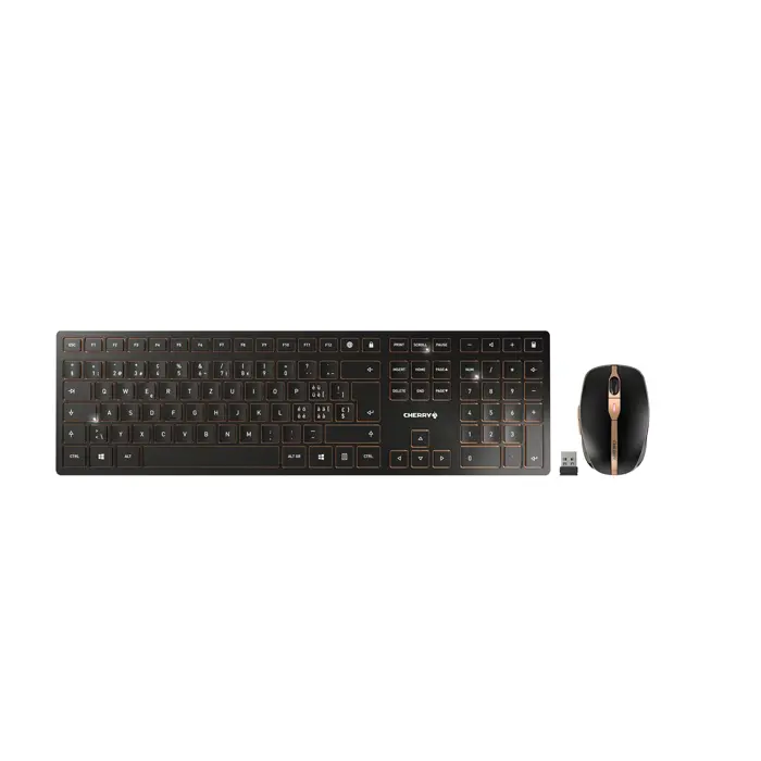 CHERRY Desktop DW 9100 SLIM [CH] WL AES black/copper BT Lithium Battery - weeks of use without charging