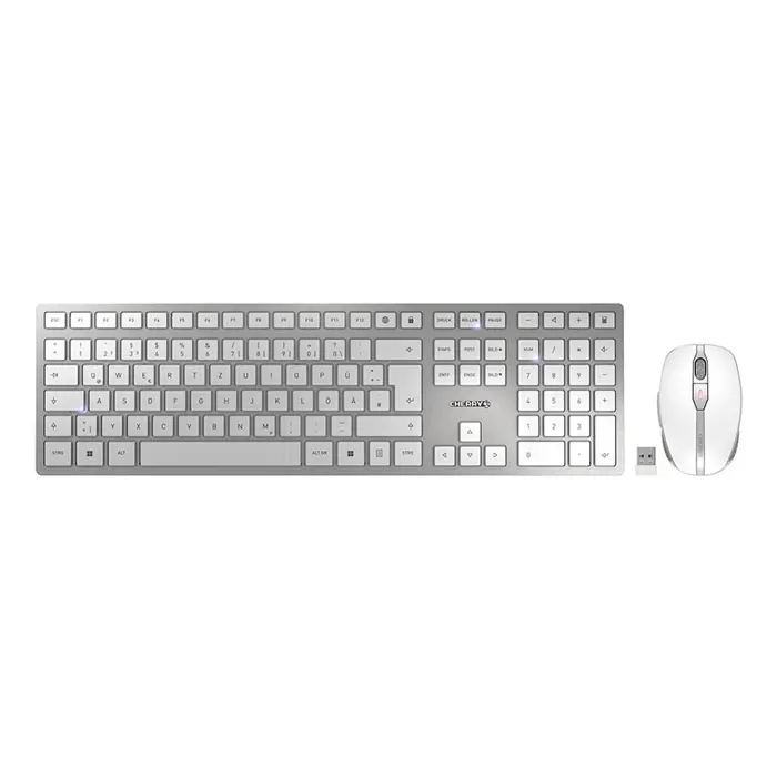 CHERRY DW 9100 SLIM keyboard Mouse included Universal RF Wireless + Bluetooth QWERTZ German Silver