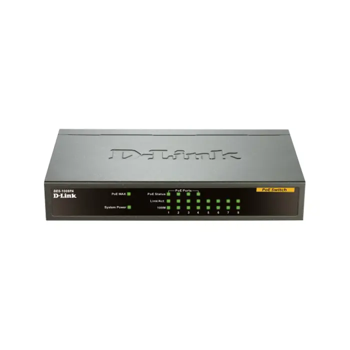 D-Link DES-1008PA network switch Unmanaged Fast Ethernet (10/100) Power over Ethernet (PoE) Black