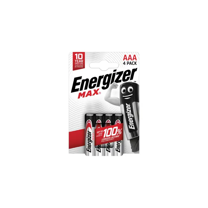 ENERGIZER BATTERIES ALKALINE MAX AAA LR03, 4 PIECES, ECO PACKAGING