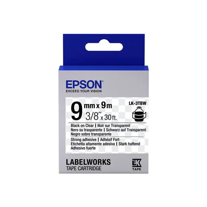 EPSON LK-3TBW9 Strng adh Blk/Clear 9/9