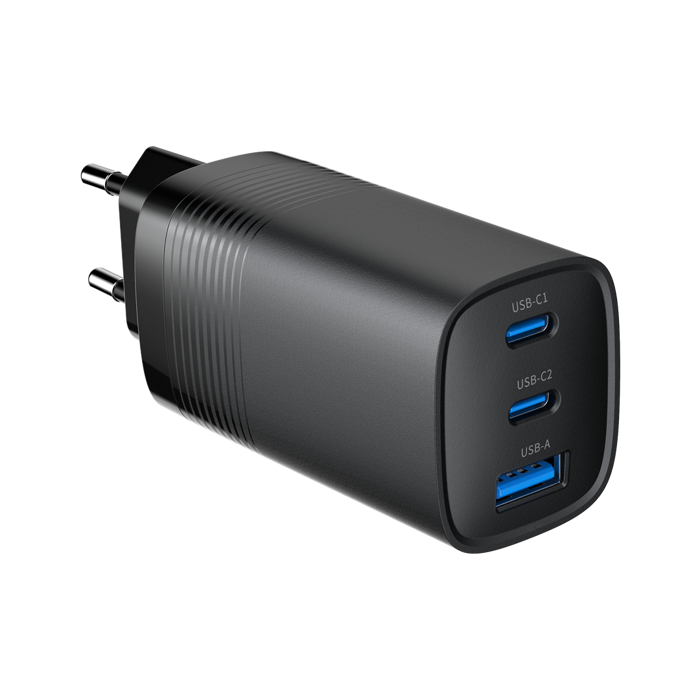 Gembird TA-UC-PDQC65-01-BK 3-port 65 W GaN USB PowerDelivery fast charger, black