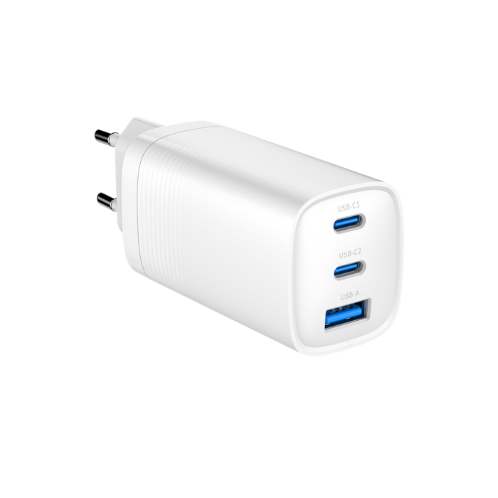 Gembird TA-UC-PDQC65-01-W 3-port 65 W GaN USB PowerDelivery fast charger, white