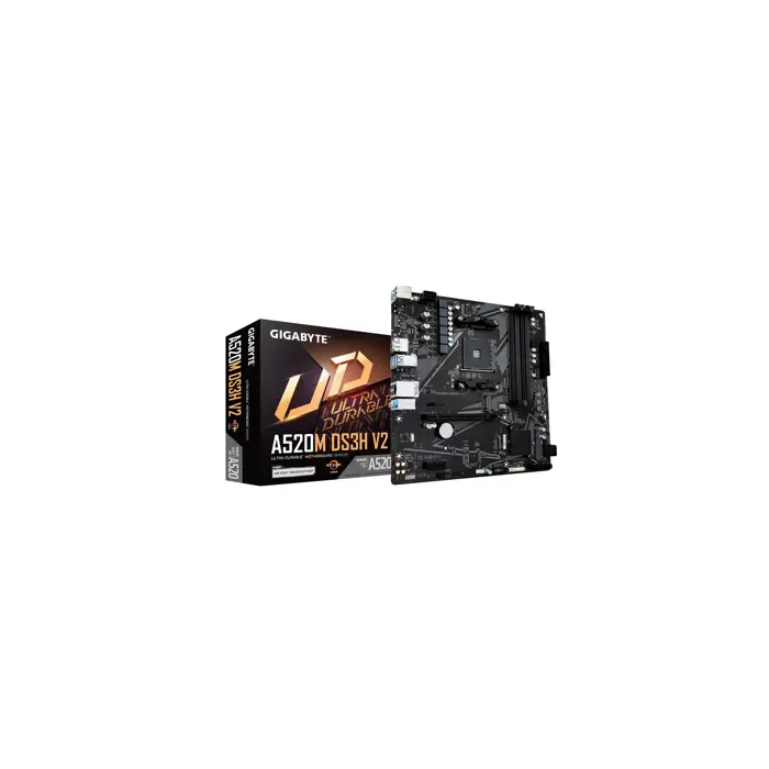 Gigabyte A520M DS3H V2 Motherboard - Supports AMD Ryzen 5000 Series AM4 CPUs, up to 4733MHz DDR4 (OC), PCIe 3.0 x16, GbE LAN, USB 3.2 Gen 1