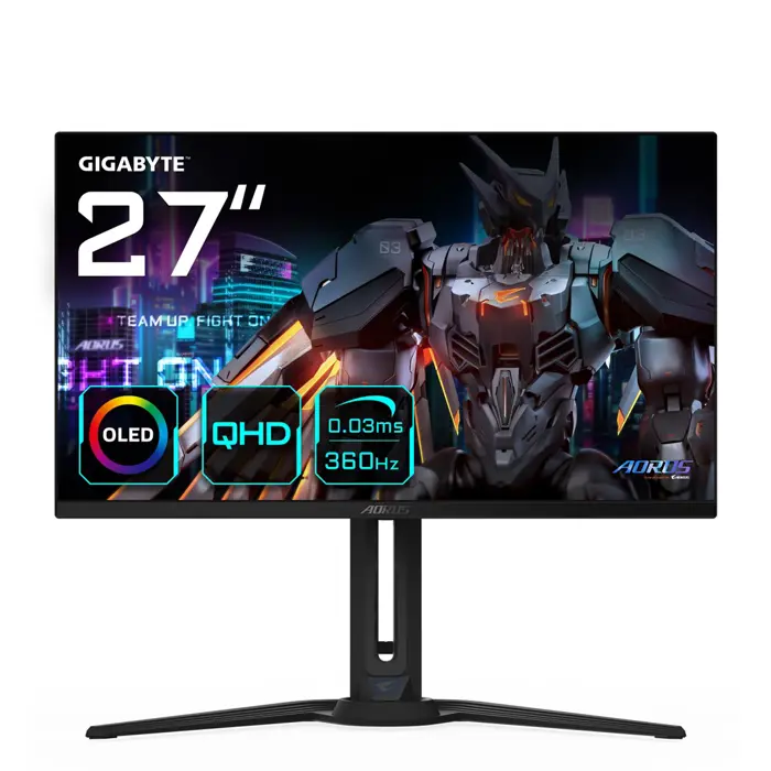 GIGABYTE AORUS FO27Q3 27” OLED Gaming Monitor - 2560 x 1440(QHD), 360Hz, 0.03ms, KVM, 250 cd/m2, FreeSync Premium Pro, DisplayHDR True Black 400, HDMI 2.1