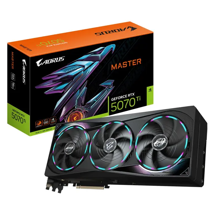 GIGABYTE AORUS GeForce RTX 5070 Ti MASTER 16G Graphics Card - 16GB GDDR7, 256bit, PCI-E 5.0, 2670 MHz Core Clock, 3 x DP 2.1a, 1 x HDMI 2.1b, NVIDIA DLSS 4, GV-N507TAORUS M-16GD