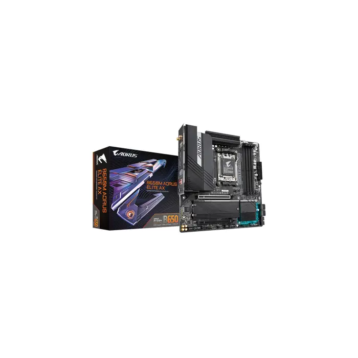 Gigabyte B650M AORUS ELITE AX Motherboard - Supports AMD AM5 CPUs, 12+2+1 Digital VRM, up to 8000MHz DDR5 (OC), 1xPCIe 5.0 + 1xPCIe 4.0 M.2, Wi-Fi 6E, 2.5GbE LAN, USB 3.2 Gen 2