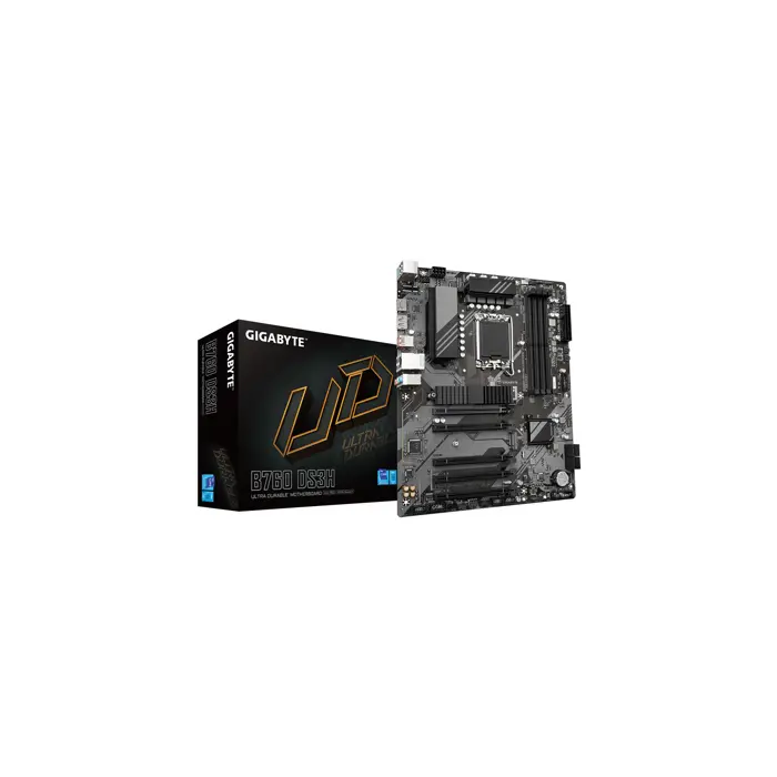 Gigabyte B760 DS3H Motherboard - Supports Intel Core 14th Gen CPUs, 8+2+1 Phases Digital VRM, up to 7600MHz DDR5 (OC), 2xPCIe 4.0 M.2, GbE LAN, USB 3.2 Gen 2