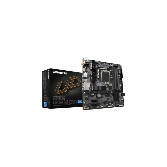 Gigabyte B760M DS3H AX DDR4 Motherboard - Supports Intel Core 14th Gen CPUs, 6+2+1 Phases Digital VRM, up to 5333MHz DDR4 (OC), 2xPCIe 4.0 M.2, Wi-Fi 6E, 2.5GbE LAN, USB 3.2 Gen2