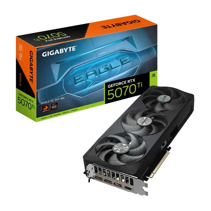 GIGABYTE GeForce RTX 5070 Ti EAGLE OC SFF 16G Graphics Card - 16GB GDDR7, 256bit, PCI-E 5.0, 2542 MHz Core Clock, 3 x DP 2.1a, 1 x HDMI 2.1b, NVIDIA DLSS 4, GV-N507TEAGLE OC-16GD