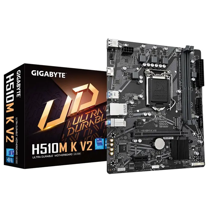 Gigabyte H510M K V2 Motherboard - Supports Intel Core 11th CPUs, up to 3200MHz DDR4 (OC), 1xPCIe 3.0 M.2, GbE LAN, USB 3.2 Gen 1