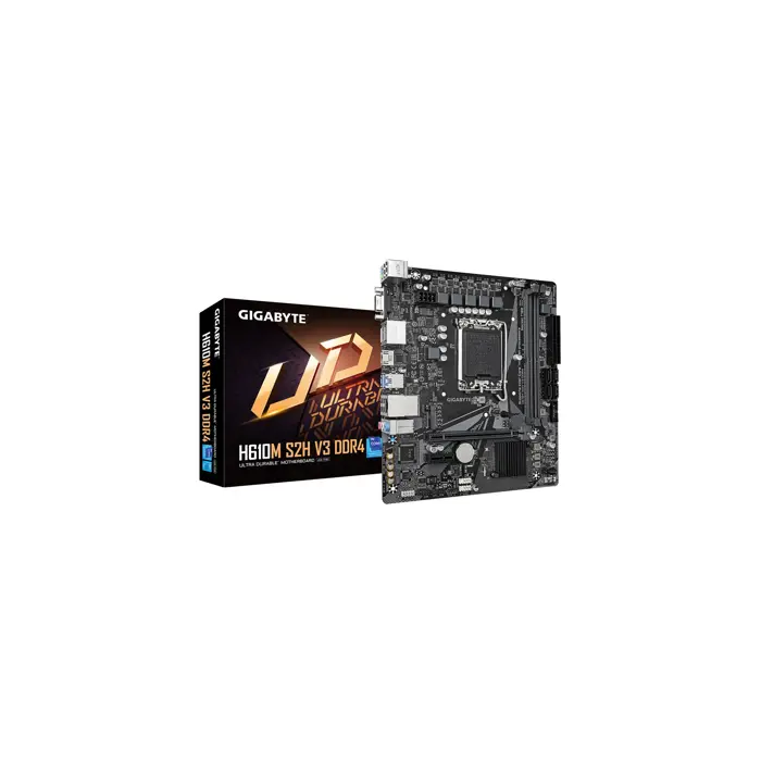 Gigabyte H610M S2H V3 DDR4 Motherboard - Supports Intel Core 14th CPUs, 4+1+1 Hybrid Digital VRM, up to 3200MHz DDR4, 1xPCIe 3.0 M.2, GbE LAN , USB 3.2 Gen 1