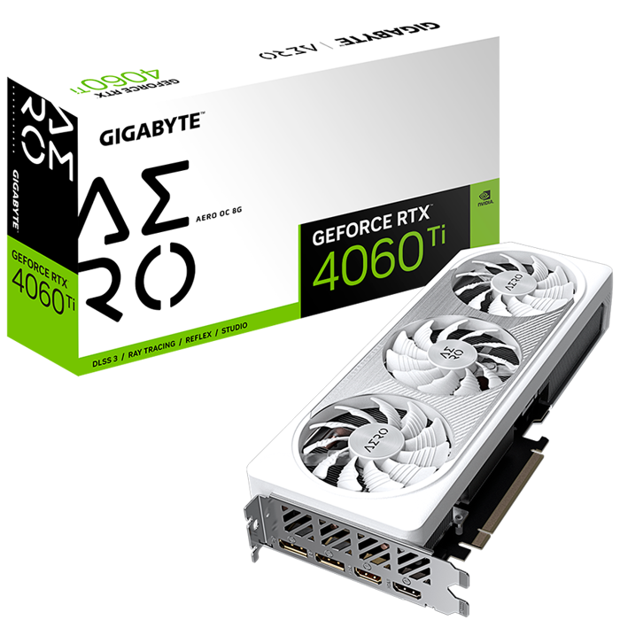 GIGABYTE Video Card NVIDIA GeForce RTX 4060 Ti AERO OC 8G (8GB GDDR6/128bit, PCI-E 4.0, Core Clock 2580 MHz (Reference Card: 2535 MHz), CUDA Cores 4352, Recommended PSU 500W, 2xDP, 2xHDMI)